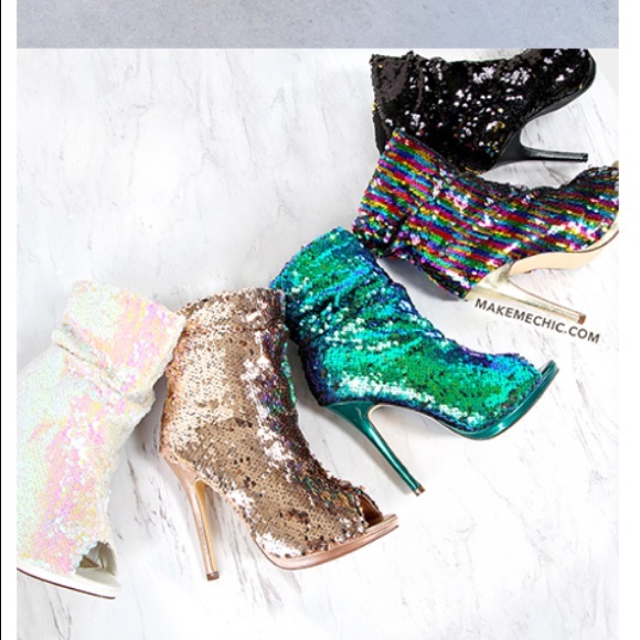 Liliana Shoes - Sequined peep toe heels